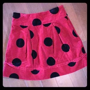 Red Velvet Skirt w/ Black Polka Dots